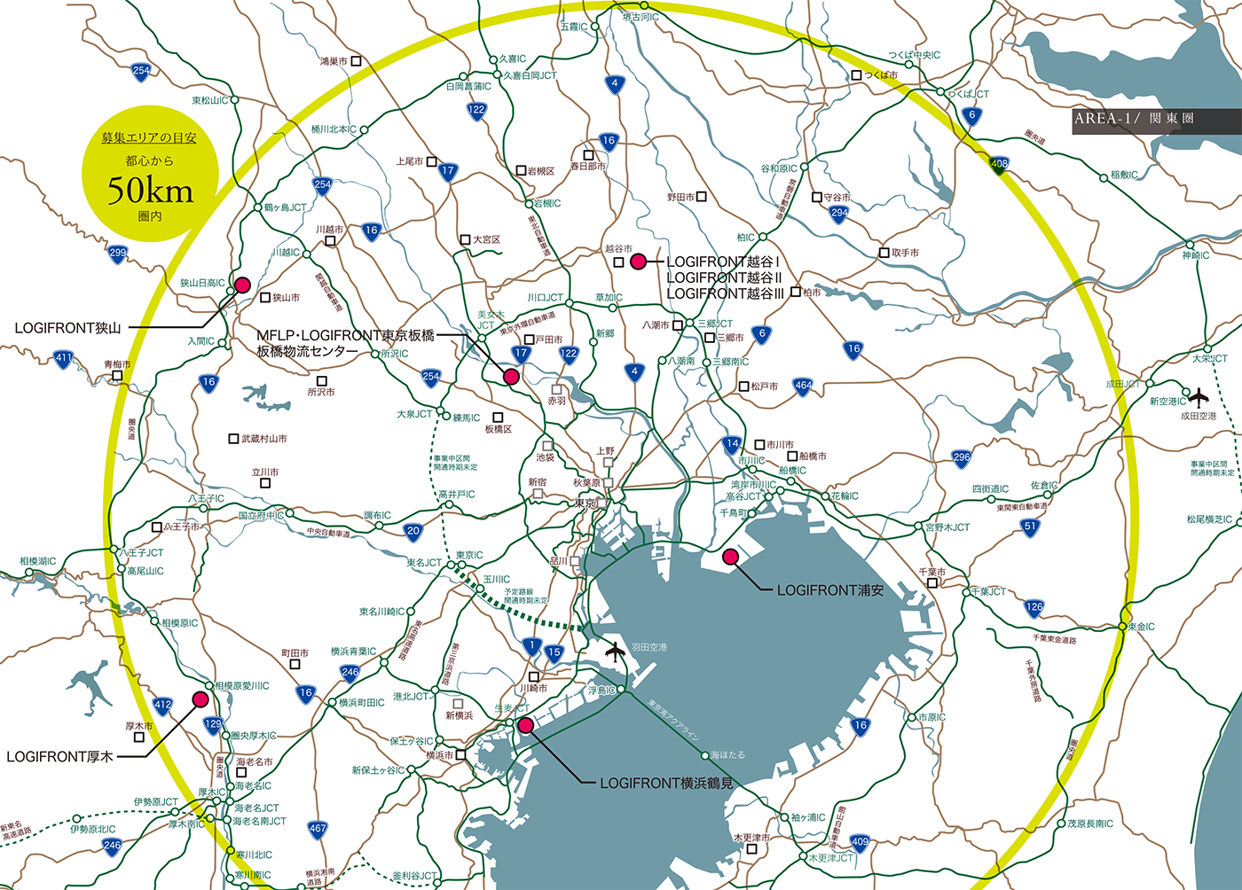 都心から50km圏内